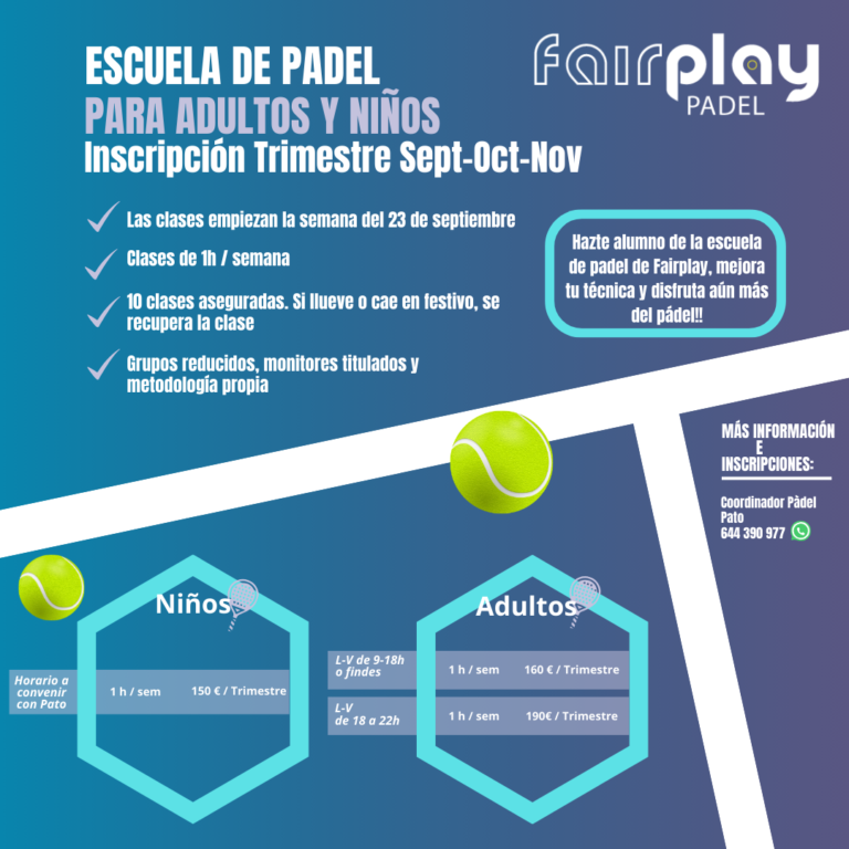 escuela padel niños adultos fairplay clases reserva pista padel barcelona