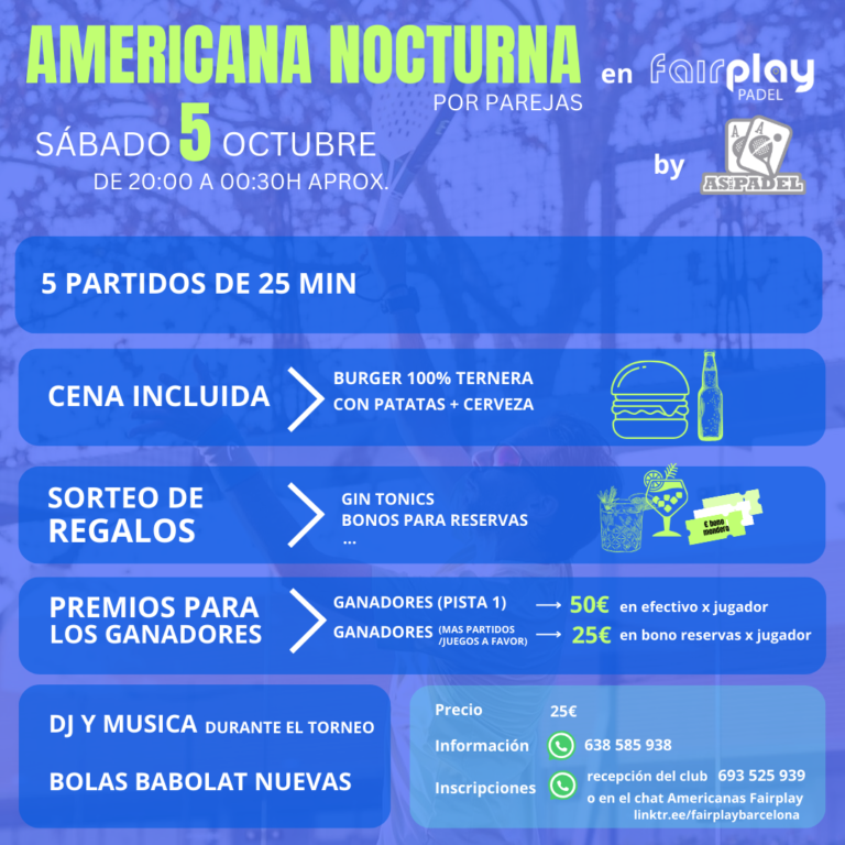 americana nocturna reserva pista padel barcelona clases escuela